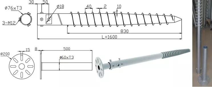 Adjustable Screw Pile：F76 T3.0 L1600